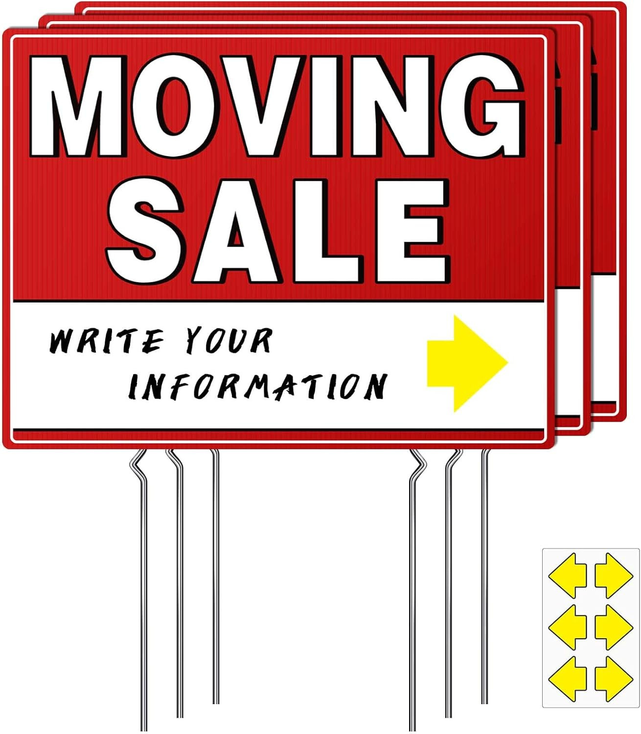 Moving Sale Sign 3 Pack 17″x13″ Double-Sided Yard Signs with Stakes