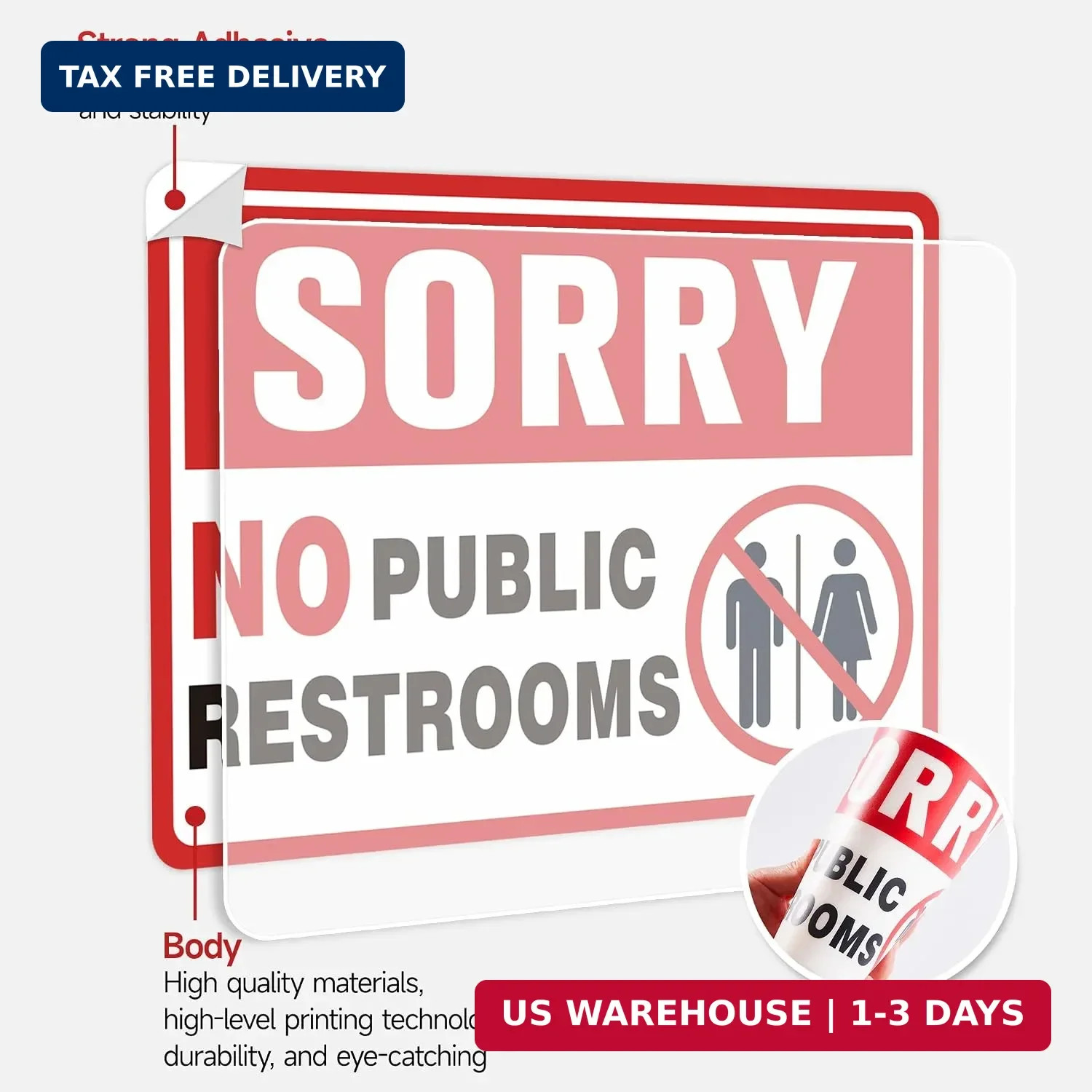 2PCS No Public Restroom Signs for Business, Self Adhesive Weatherproof Vinyl Sor