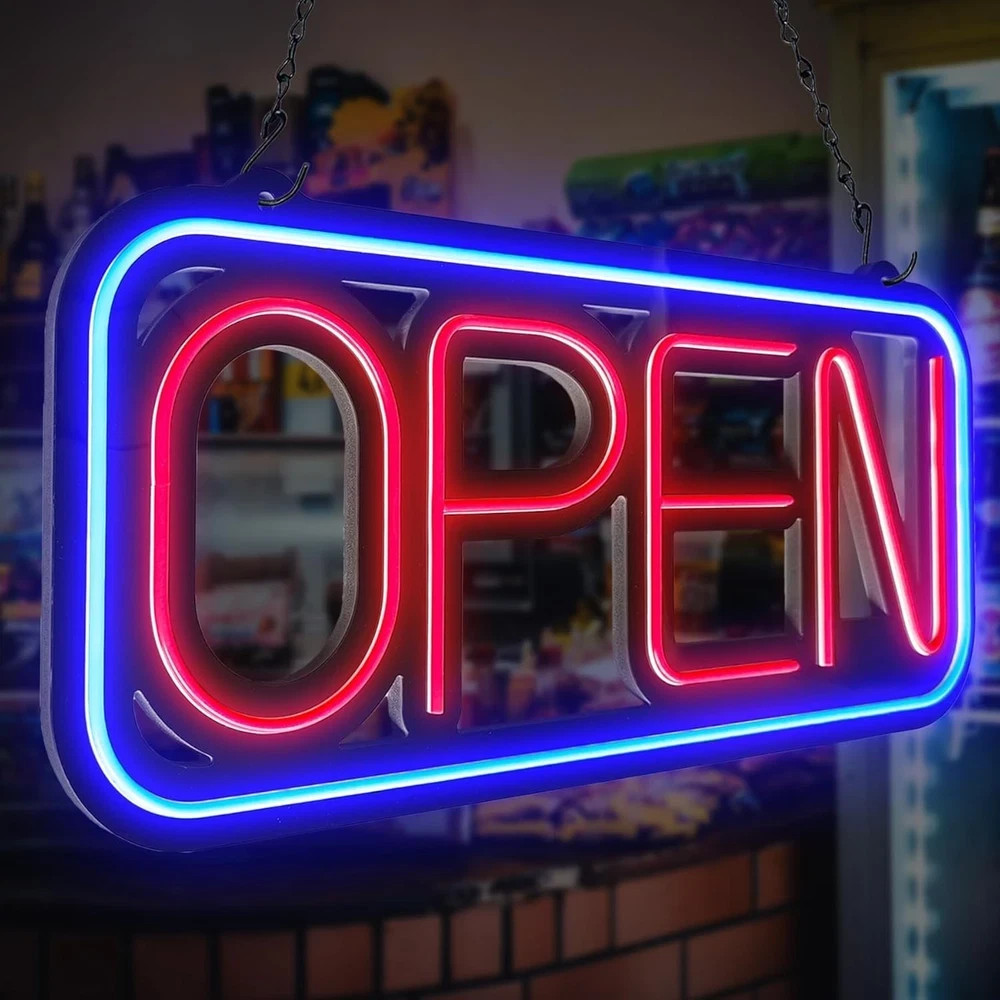 Bright LED Open Sign for Business – 32×16 Inch with Remote & Flashing Mode