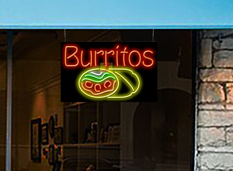 Burritos Neon Sign REAL Neon Window Sign Hand Bent Advertisement