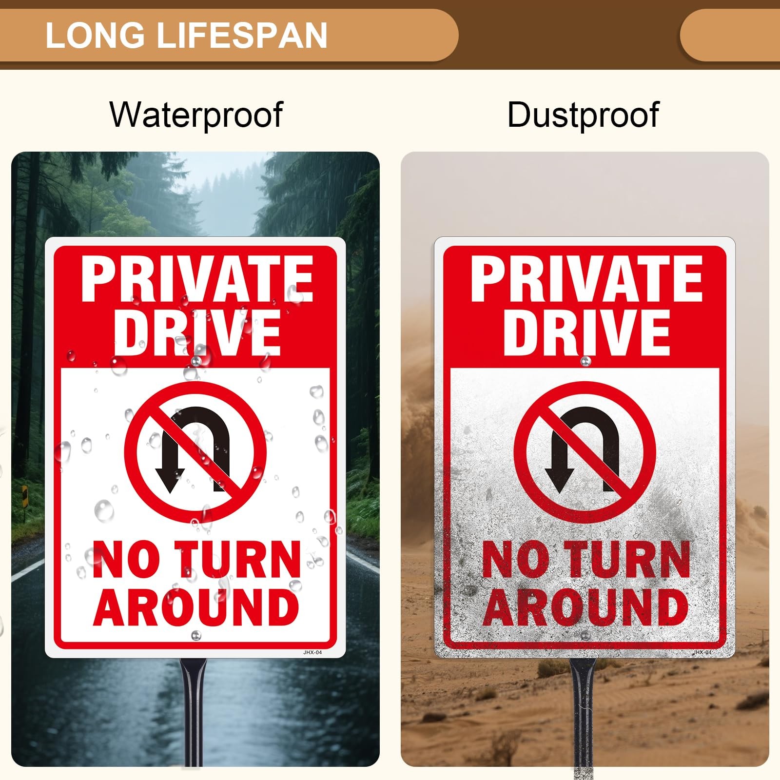 Private Drive No Turn Around Sign 2-Pack (14×10 Inches) with 35-Inch Stands -…