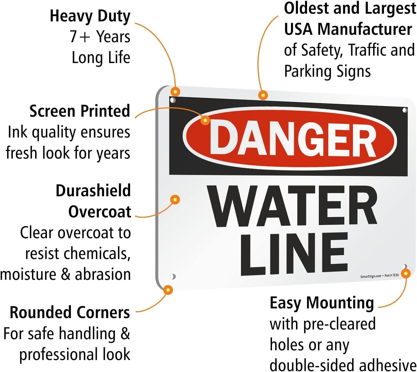 Portrait Orientation 7″ x 10″ Water Line Sign, Heavy-Duty Aluminum Construction