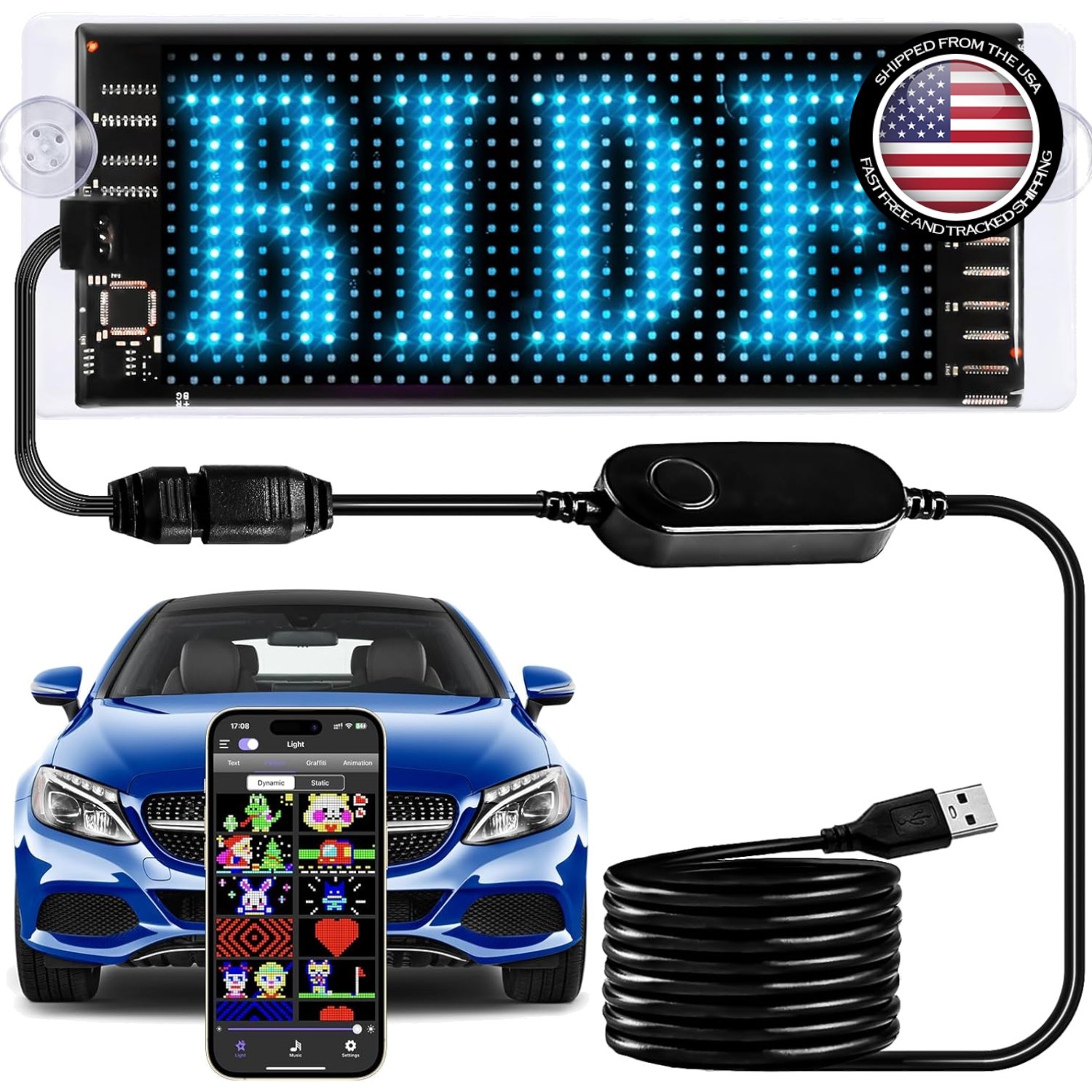 Innovative Bluetooth 6.7”x2.7” LED Display for Cars – Custom Animations & Text