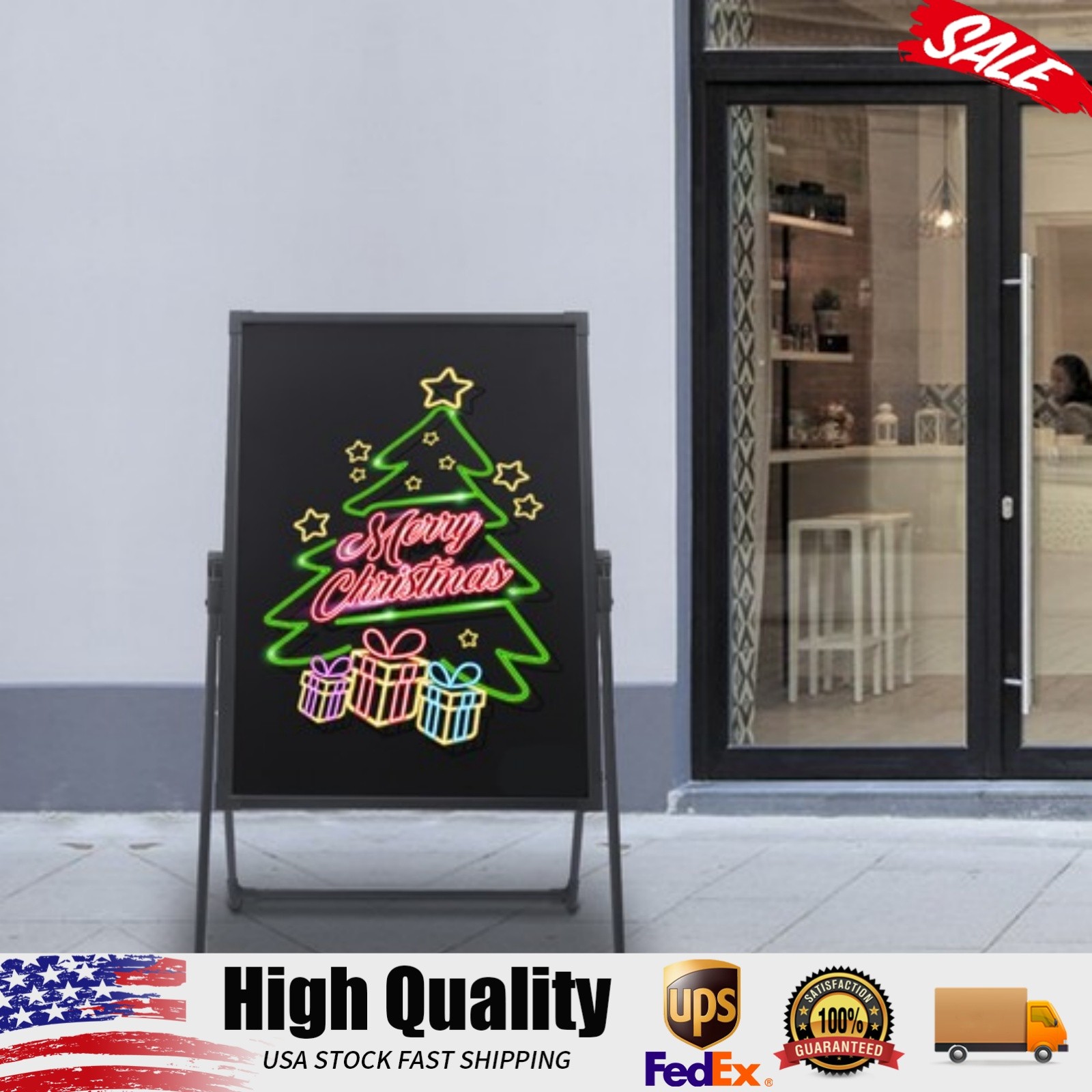 LED Message Board Sign Illuminated Neon Erasable Menu Board Adjustable Height