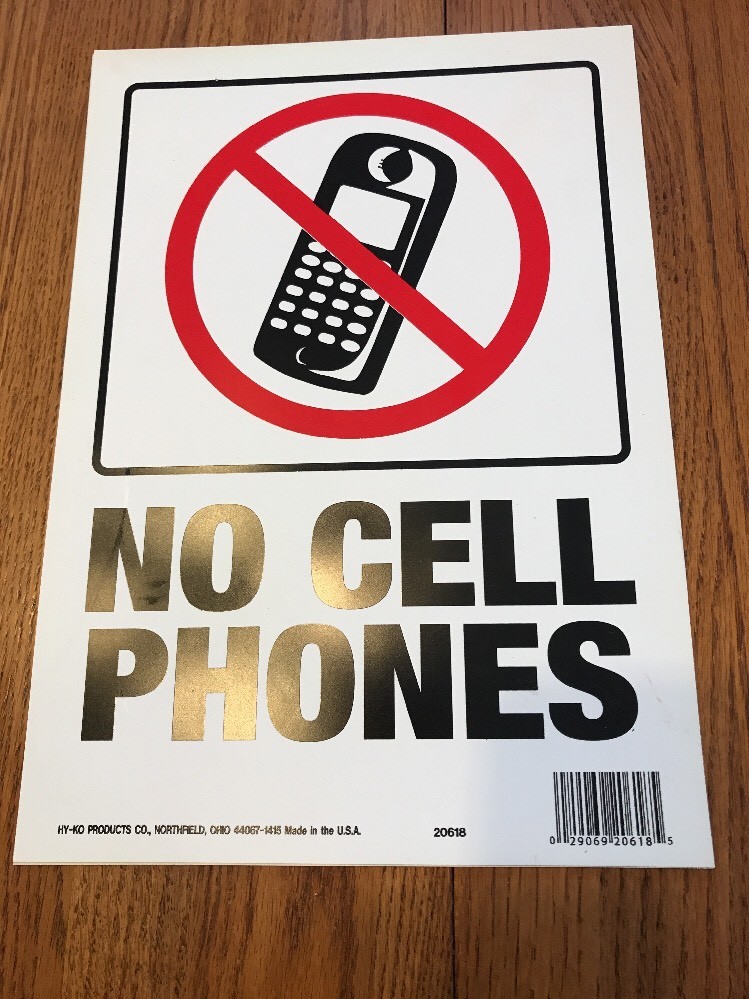 NO CELL PHONES allowed PLASTIC Symbol SIGN door wall entrance 9″x12″ HY-KO 20618