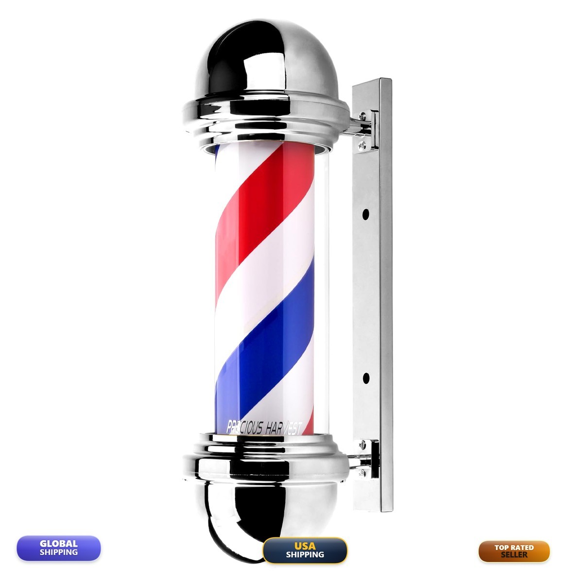 Precious Harvest 20 Inch Barber Pole – Red Blue White (Silver)