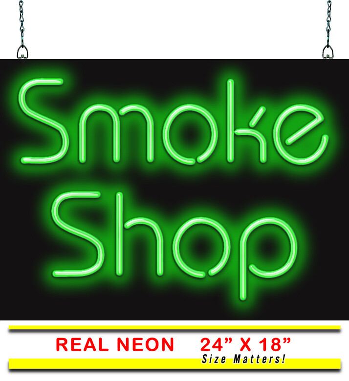 Smoke Shop Neon Sign – Large Size 24″ x 18″ – Real Green Neon Attracts Customers