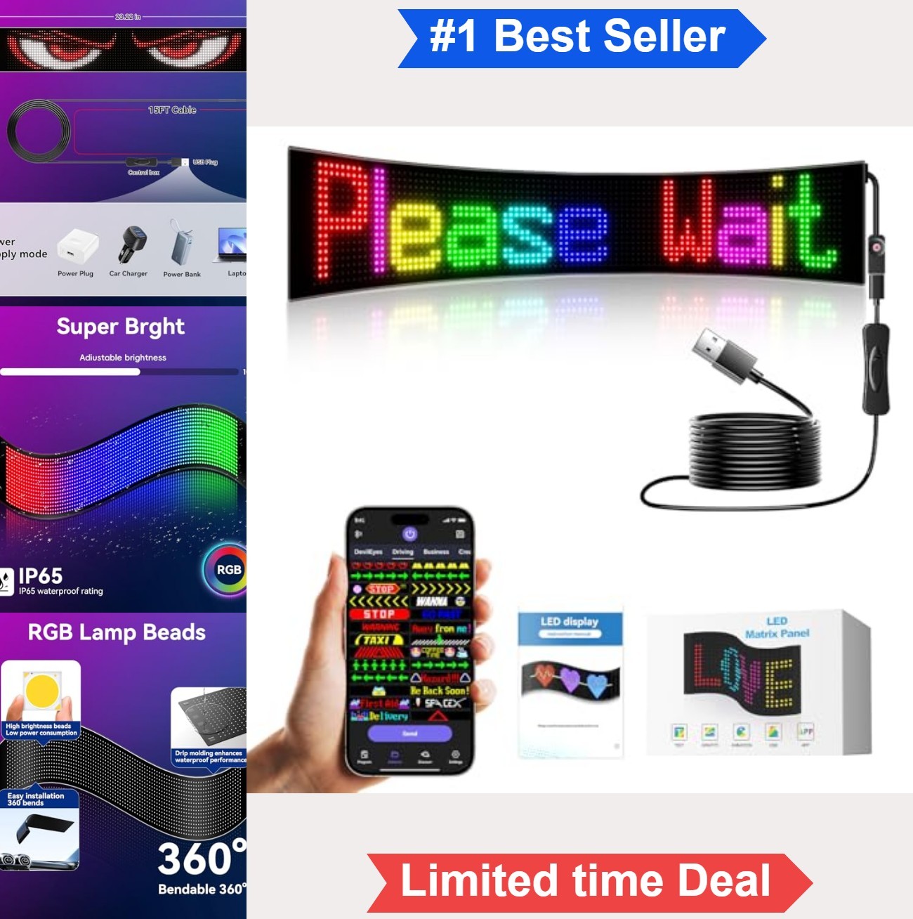 Car LED Sign Bluetooth APP Control Programmable Flexible Windshield Display DIY
