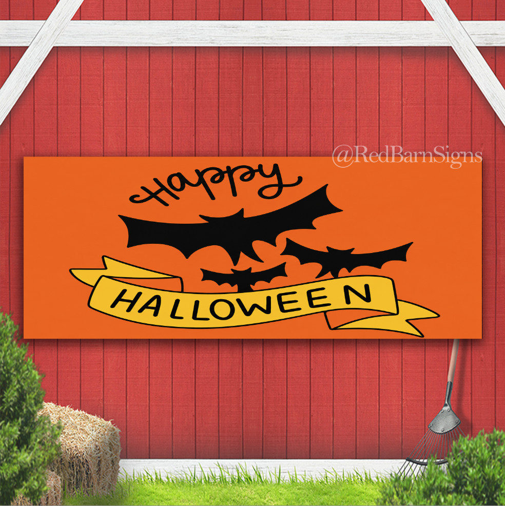 Happy Halloween Bat Spooky Indoor Outdoor Banner Sign with grommets
