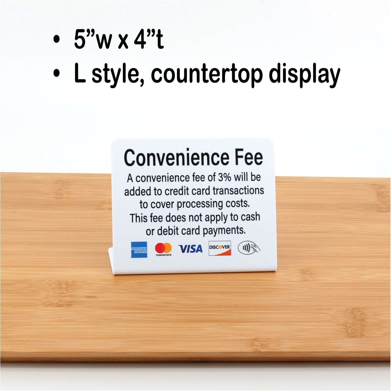 3pk Payment Signs w/ Convenience Fee, L Style, Plastic, Free Shipping