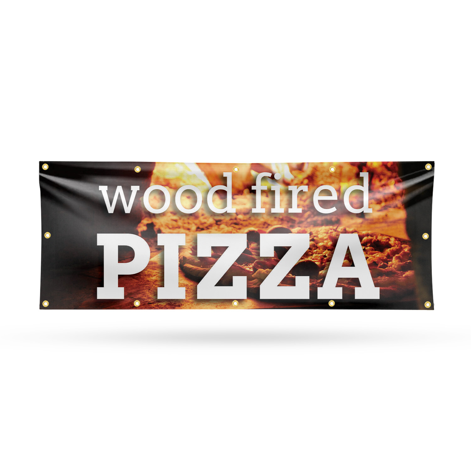 Wood Fired Pizza Vinyl Banner Sign with Metal Grommets Heavy-Duty Single-Sided