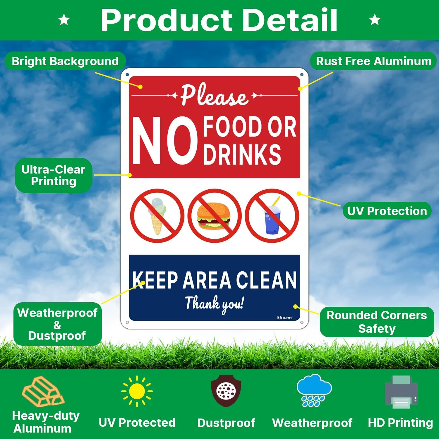 No Food or Drink Keep Area Clean Signs 10 X 7 Inches Rust Free Aluminum Weatherp