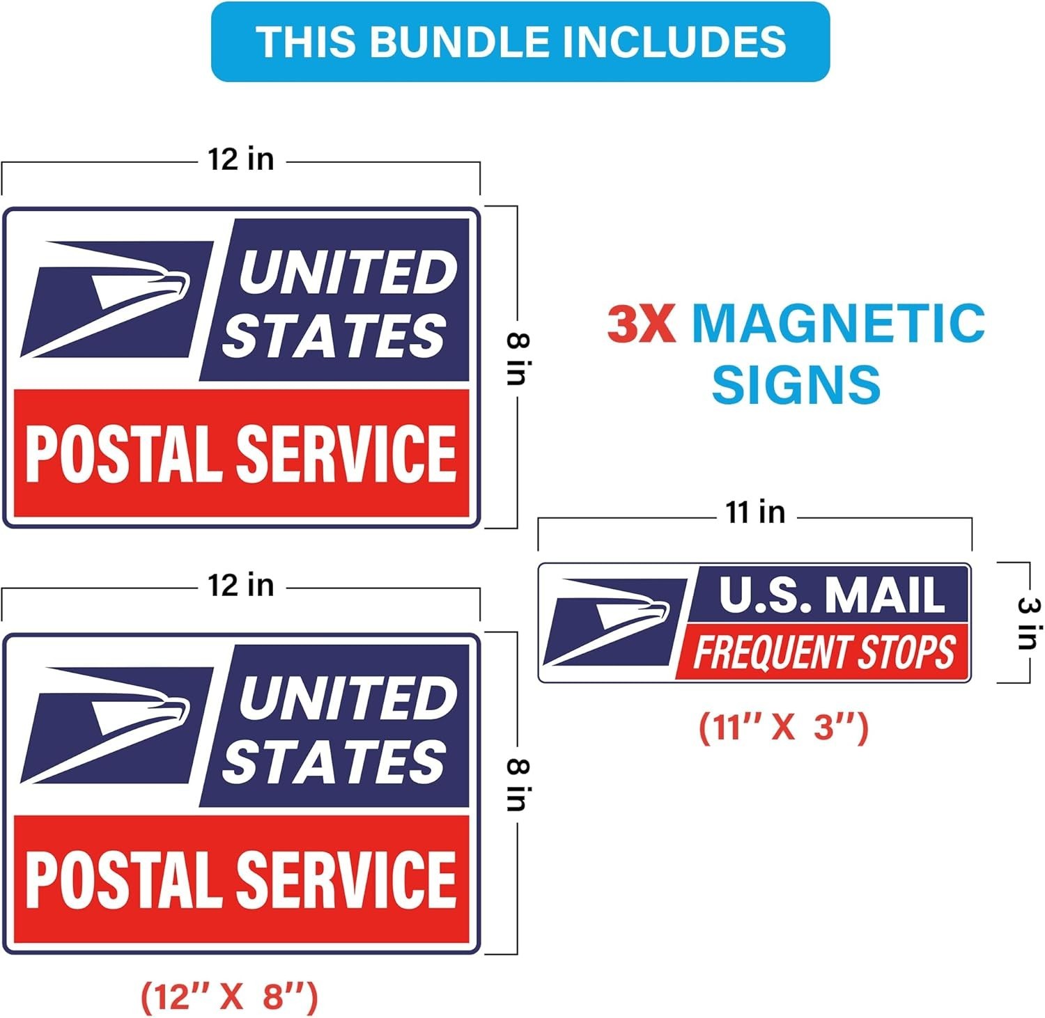 (3 Pack) Reflective U.S. Mail Delivery Magnetic Signs for Rural Carrier – 2