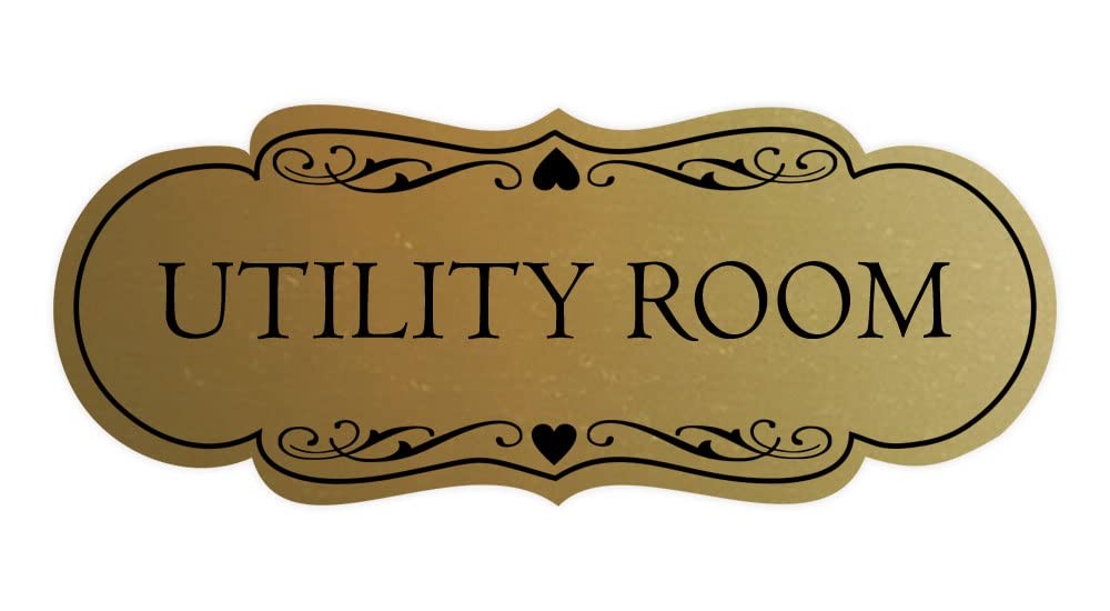 Designer Utility Room Sign Brushed Gold Small Door Wall Office Marker Plaque