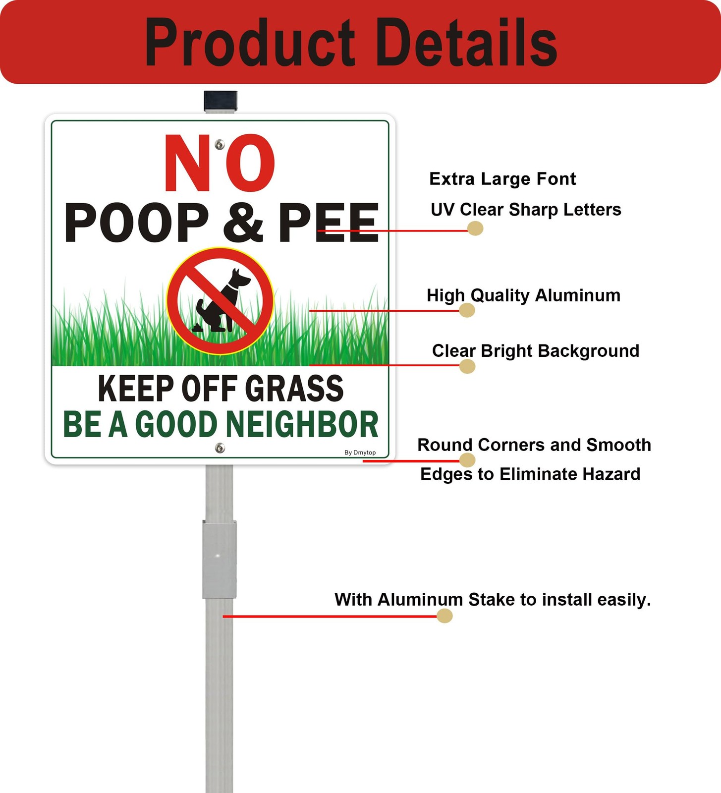 2 Pack No Pooping Dog Signs for Yard Keep Off Grass Lawn Sign With 28″ Metal…