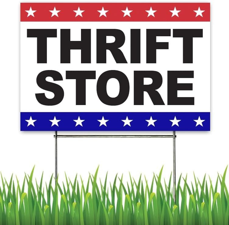 18×12 Inch THRIFT STORE Yard Sign with Stake -wb1s