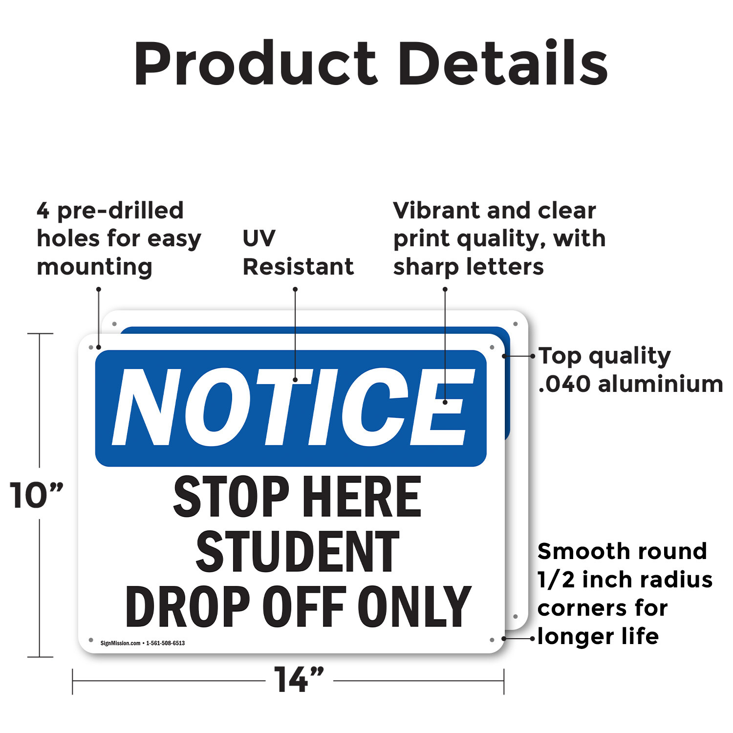 (2 Pack) Stop Here Student Drop Off Only OSHA Notice Sign Decal Metal Plastic