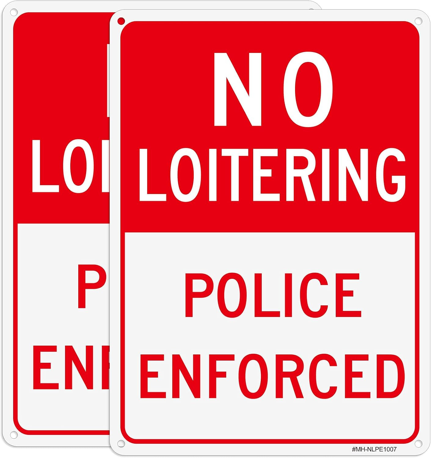 No Loitering Sign, 2 Pack 10” X 7” No Loitering Police Enforced Aluminum Signs