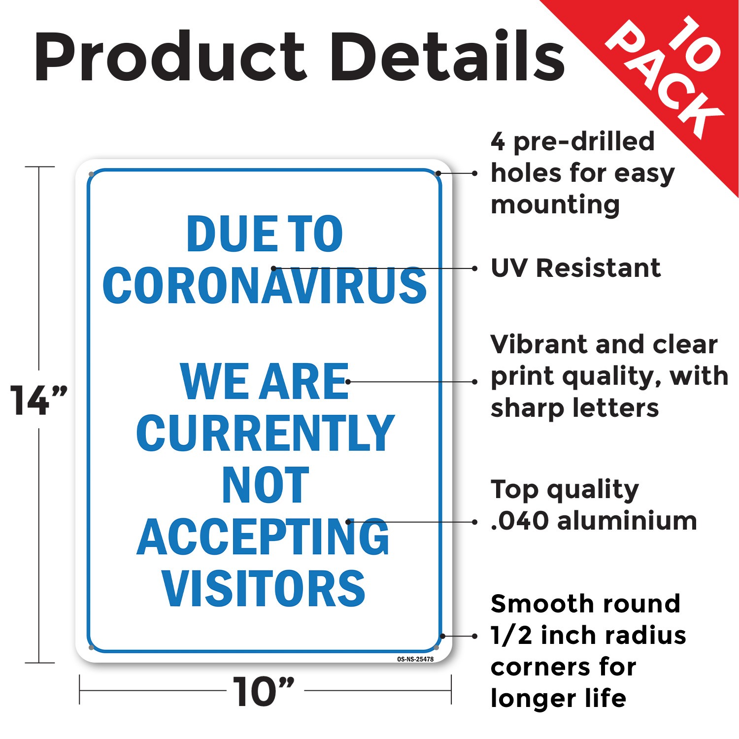 Due To Coronavirus We Are Not Accepting Visitors Public Safety Sign 5/10 Pack