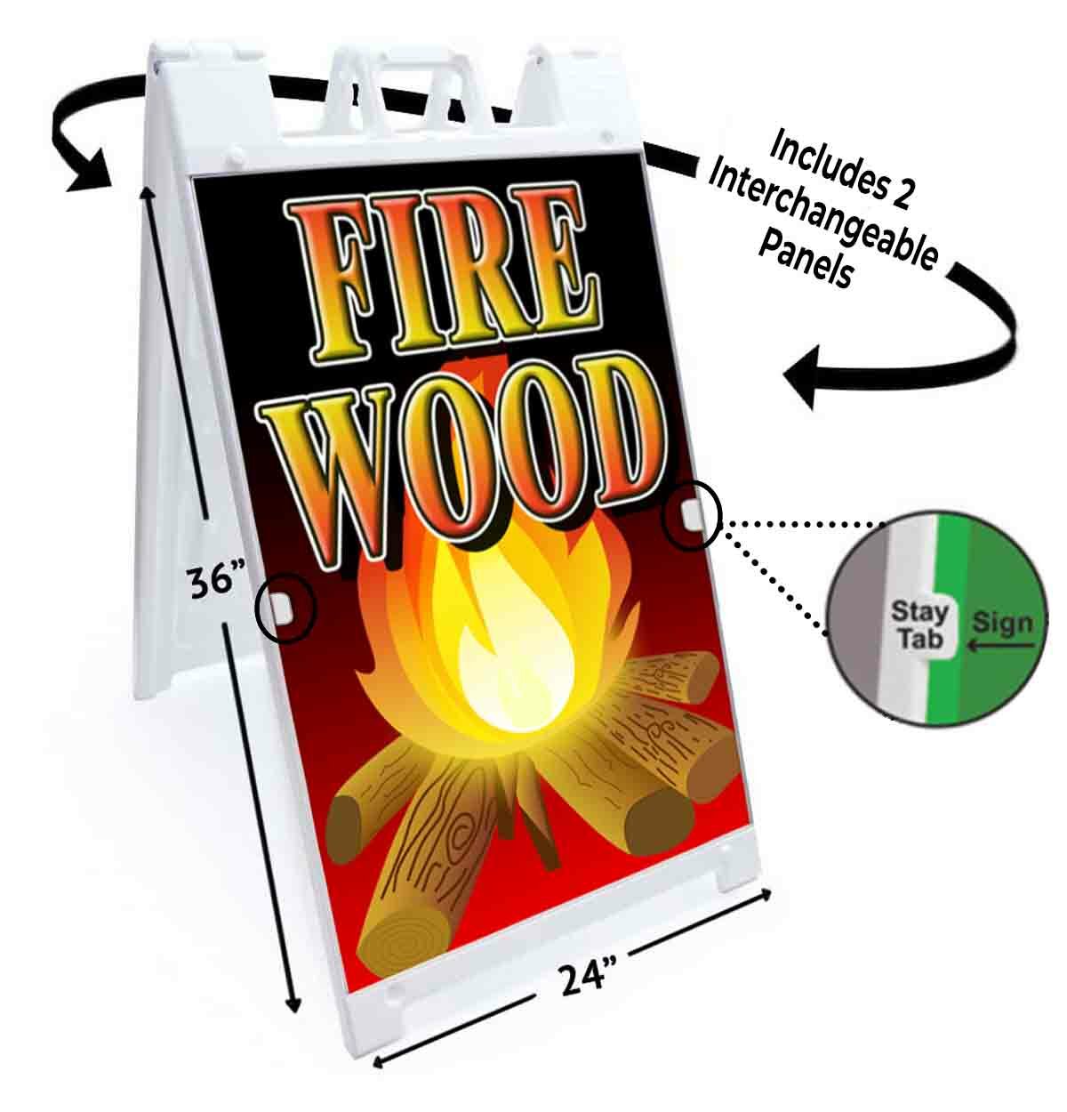 FIRE WOOD Signicade 24×36 Aframe Sidewalk Sign Banner Decal LOGS