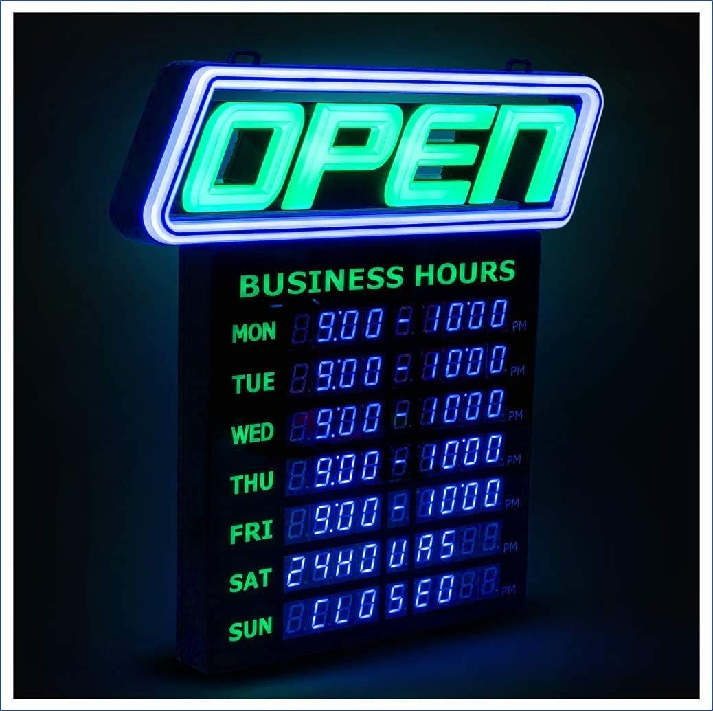 Bright LED Open Sign with Business Hours – Programmable & Energy Efficient