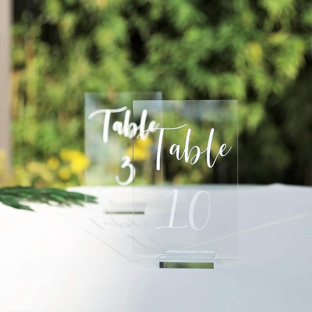 Acrylic Wedding Table Numbers 1-15 with Stands | 4×6 inch Printed Calligraphy…