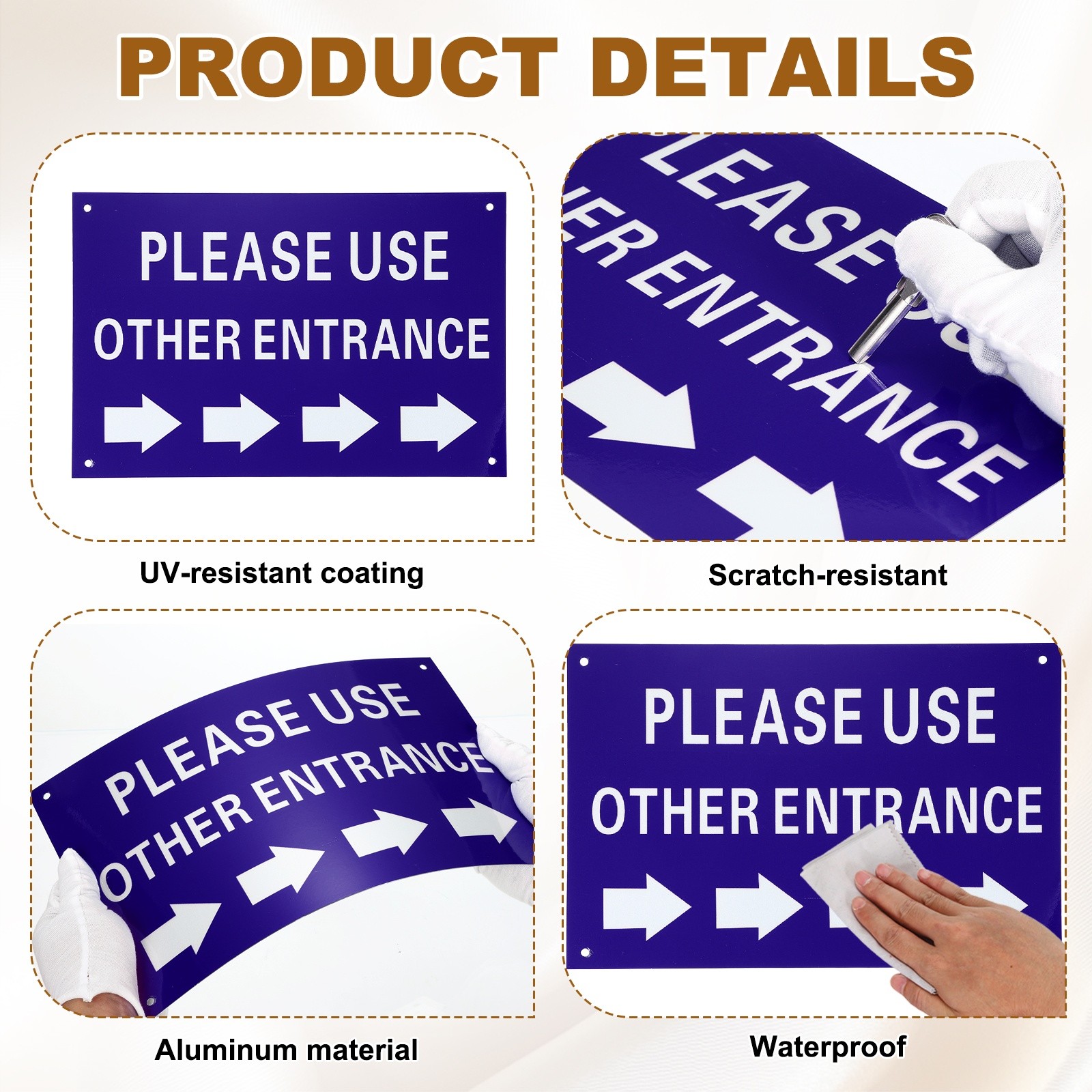 Please Use Other Entrance Sign, Right Arrow, Blue on White