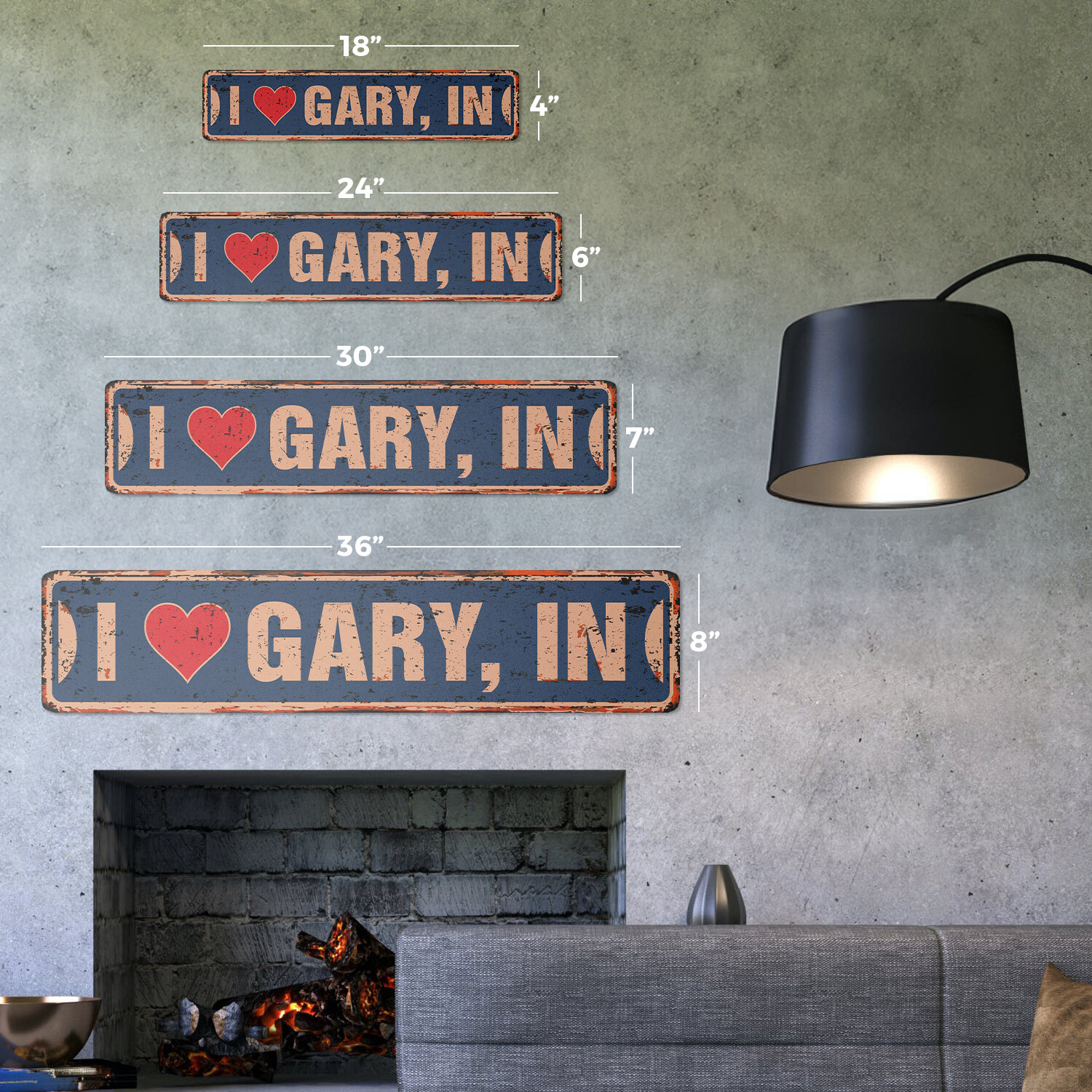 I LOVE GARY INDIANA Vintage Street Sign in city state us wall road rustic gift