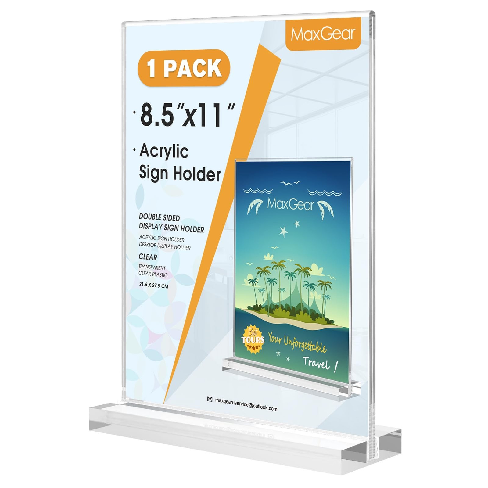MaxGear Acrylic Sign Holder 8.5 X 11 Inches 1 Pack, Double 8.5”x11”, Clear
