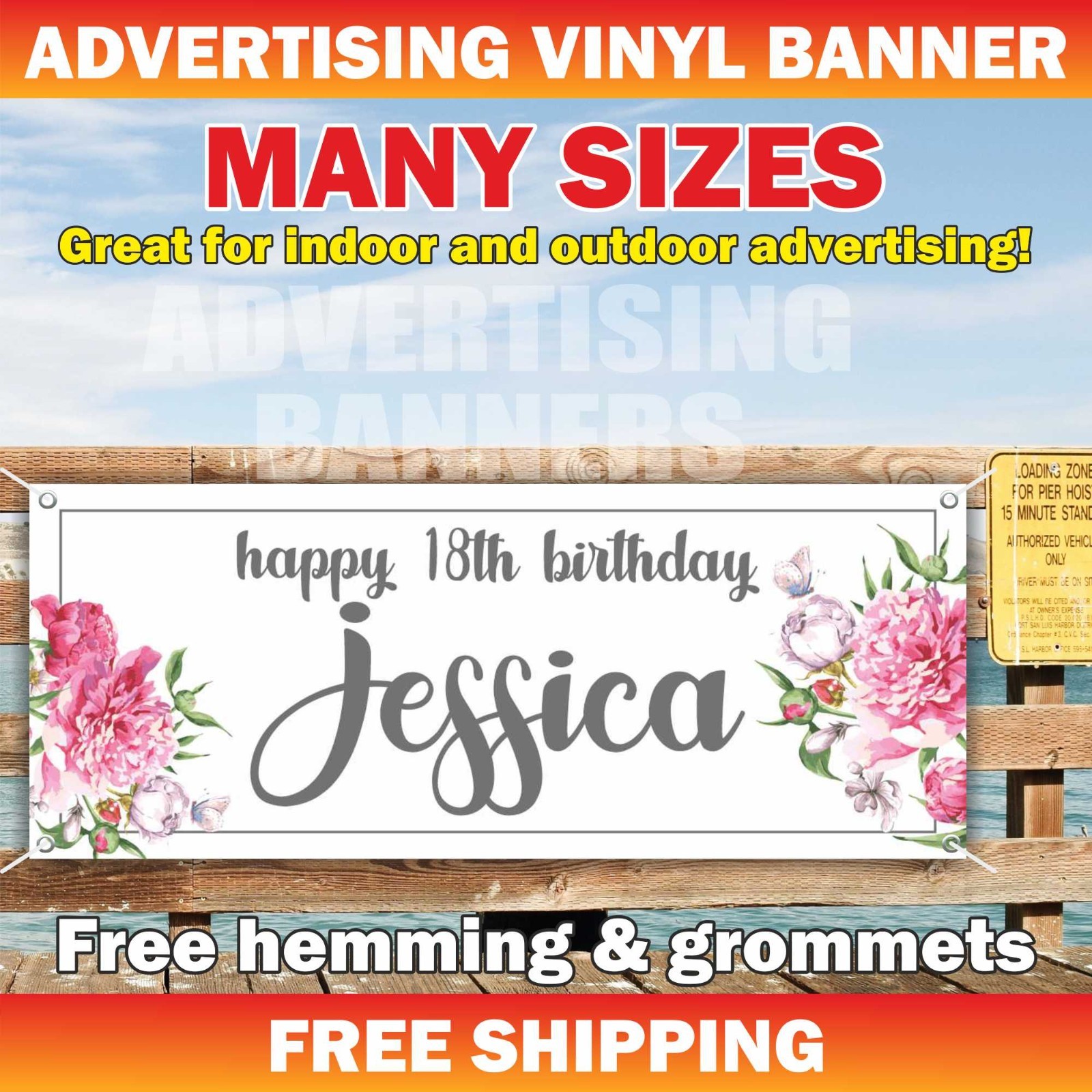 Happy 18th Birthday Advertising Banner Vinyl Sign Custom Name Text Event Holiday