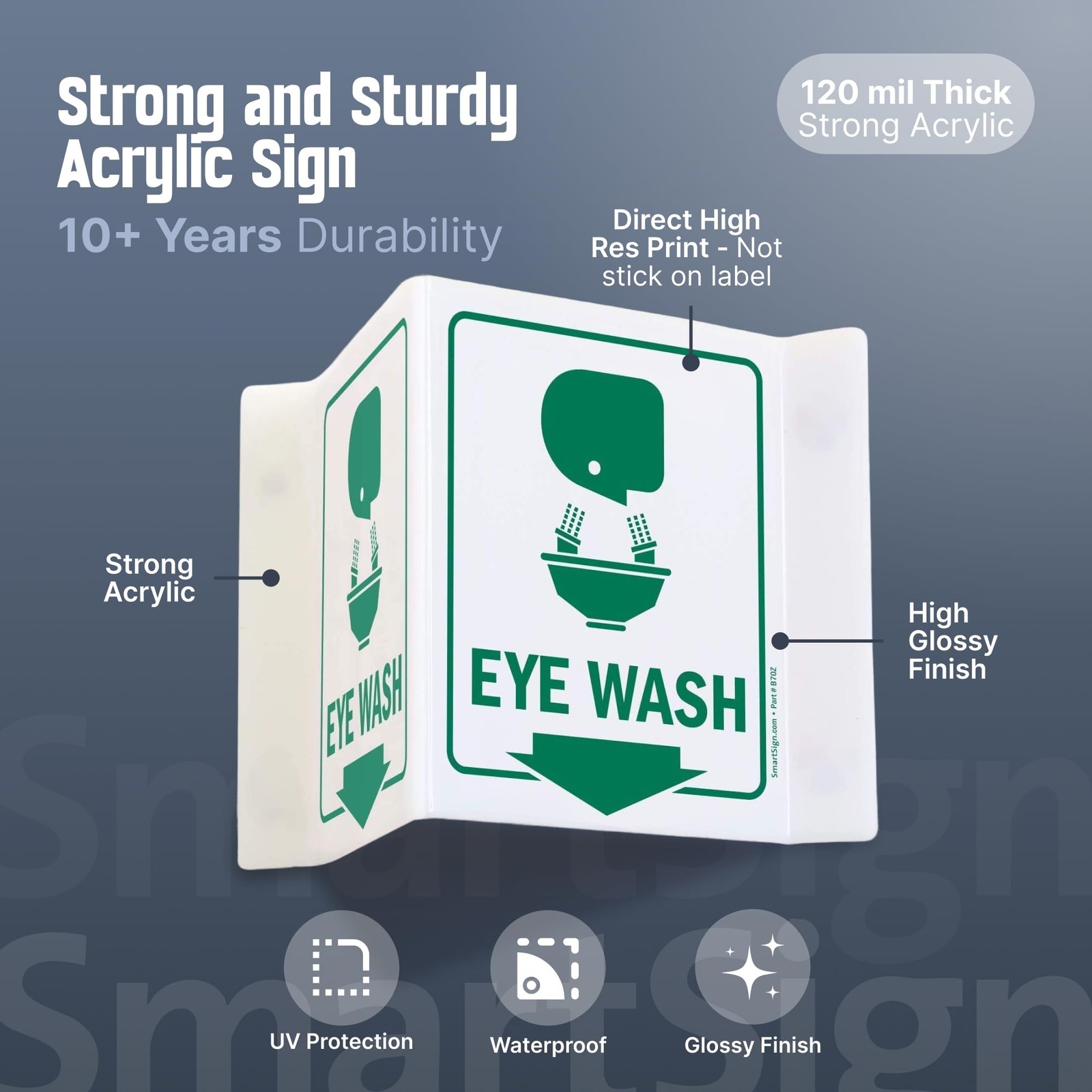 Eye Wash Projecting Sign 5×6 Inch Acrylic Safety First Aid Wall Mount Notice