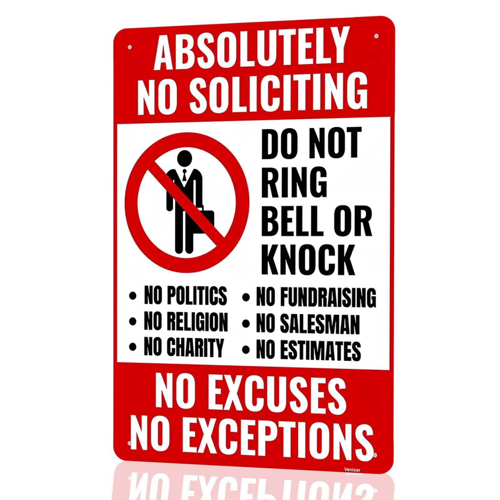 No Soliciting Sign 11.8×7.8″ Weatherproof Aluminum Door Sign, Do Not Knock R…