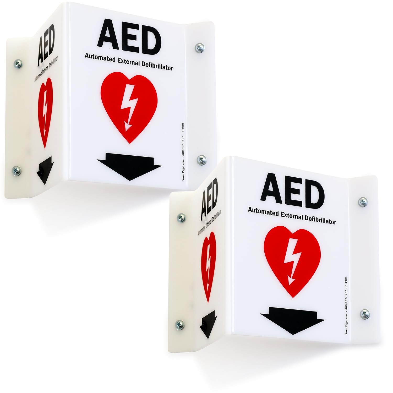 (2-Pack) AED Projecting Sign with Down Arrow – 5″ x 6″, -Sided Wall Mount Pol…