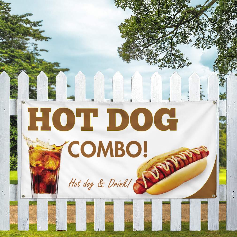 Vinyl Banner Multiple Sizes Hot Dog Combo! Hot Dog & Drink! B Restaurant & Food
