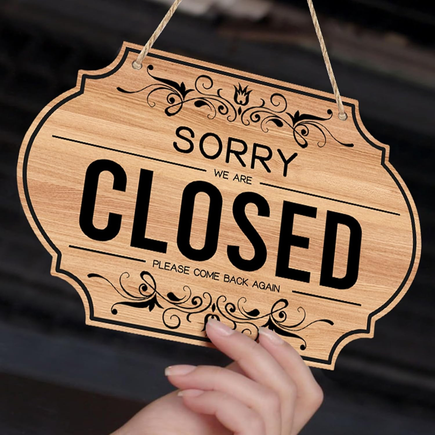 Open Signs – Double Sided Open Closed Sign Business Hours Hanging with Rope Hour