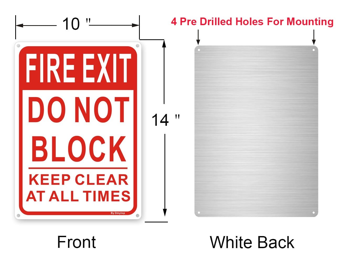 2 Pack Fire Exit Do Not Block Door Sign Keep Clear 14×10 Inch Aluminum