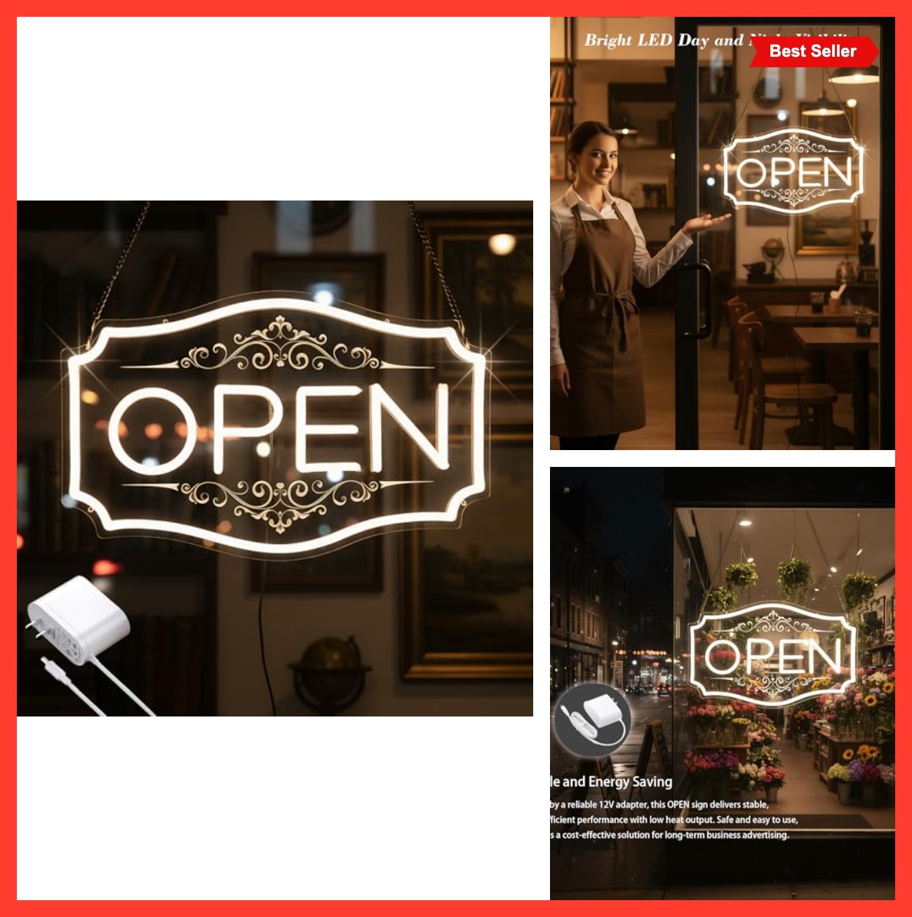 Open Sign Business 16.5×10.5 Inch LED Dimmable Neon Light Warm White Wall