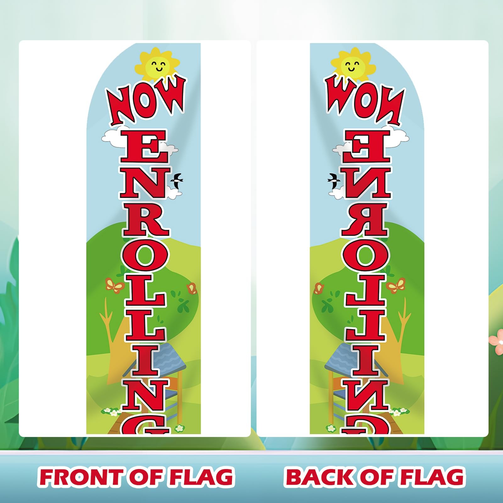 Mindsoft 2 Pcs Now Enrolling Day Care Feather Flag 3 Ft X 10.67 Ft Heavy Duty