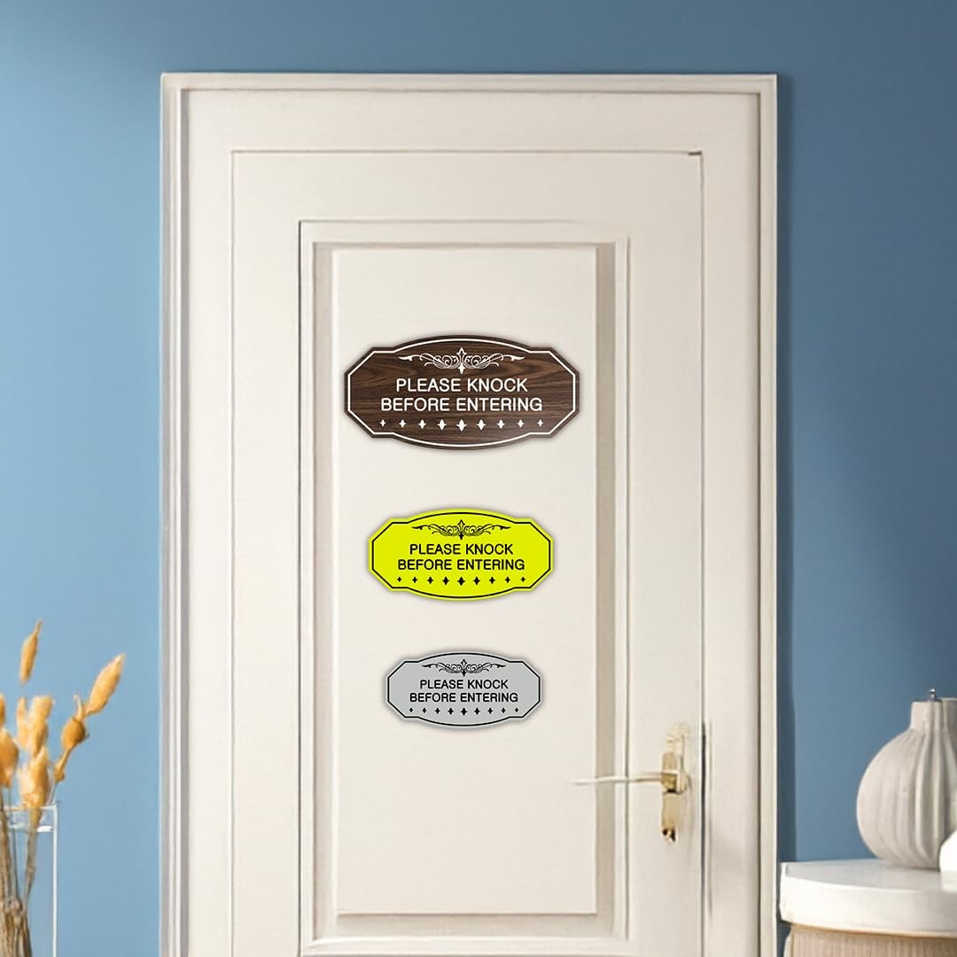 Victorian Please Knock Before Entering Sign (Walnut) – Small 3″ X 6″