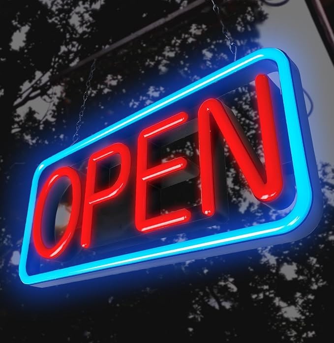 LED Open Sign,Bright Open Sign for Business Window with Remote Control,21×10
