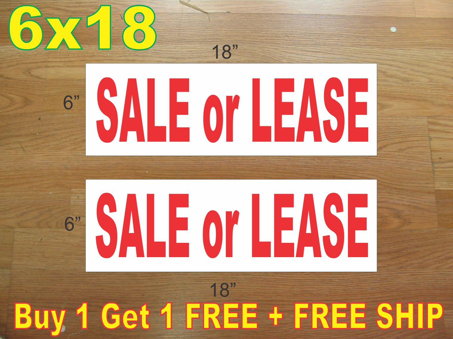 6″x18″ SALE OR LEASE Red REAL ESTATE RIDER SIGNS Buy 1 Get 1 FREE 2 Sided