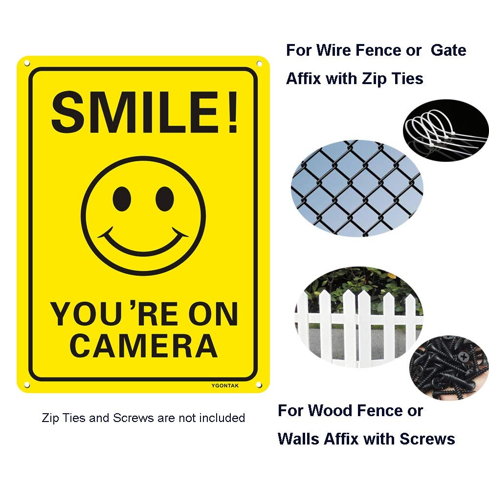 2Pcs Smile You’re On Camera Sign Reflective Video Surveillance Signs 10×7 Inc…