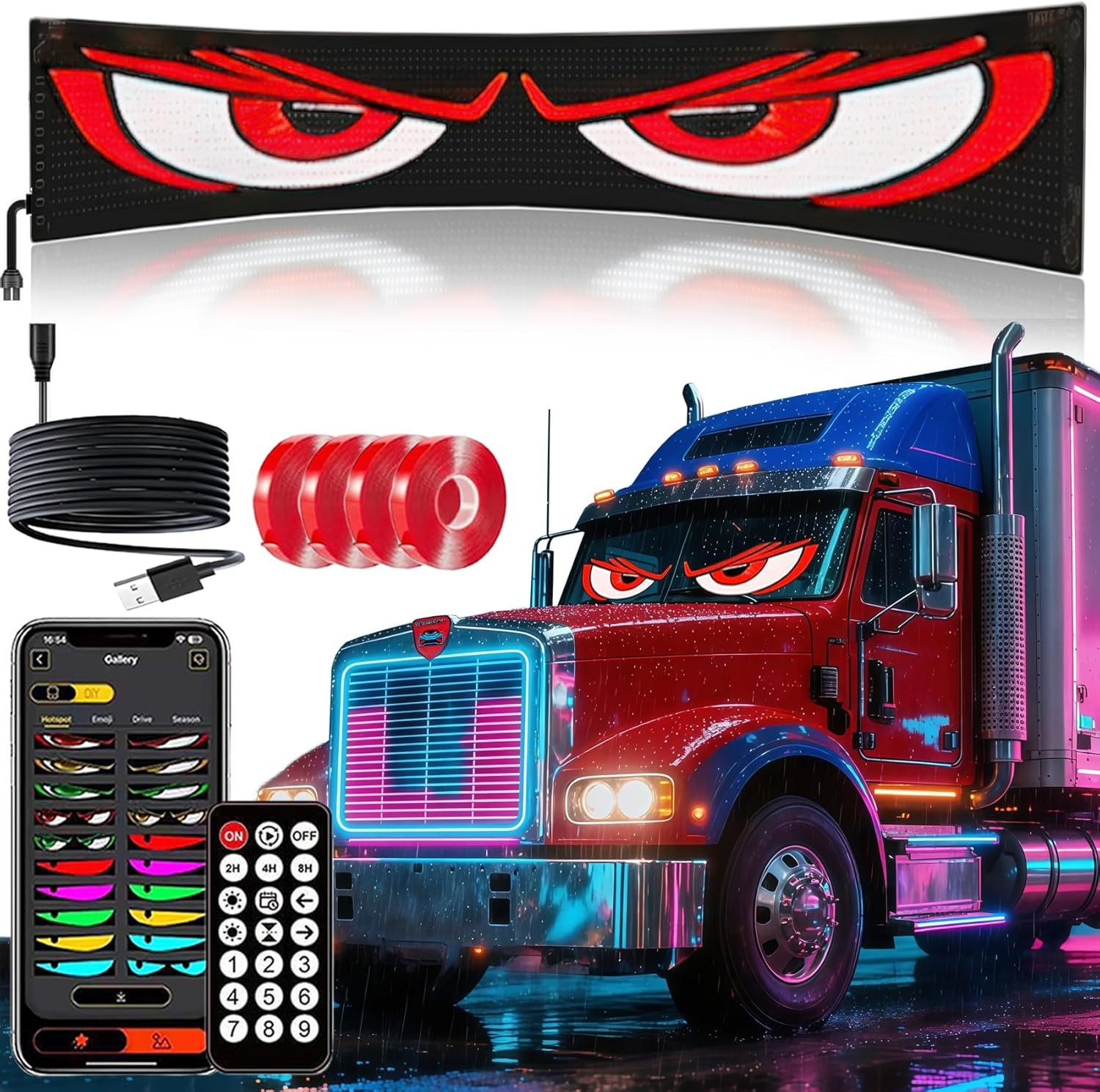 Devil Eyes LED Sign for Cars – Programmable Animated Windshield Lights