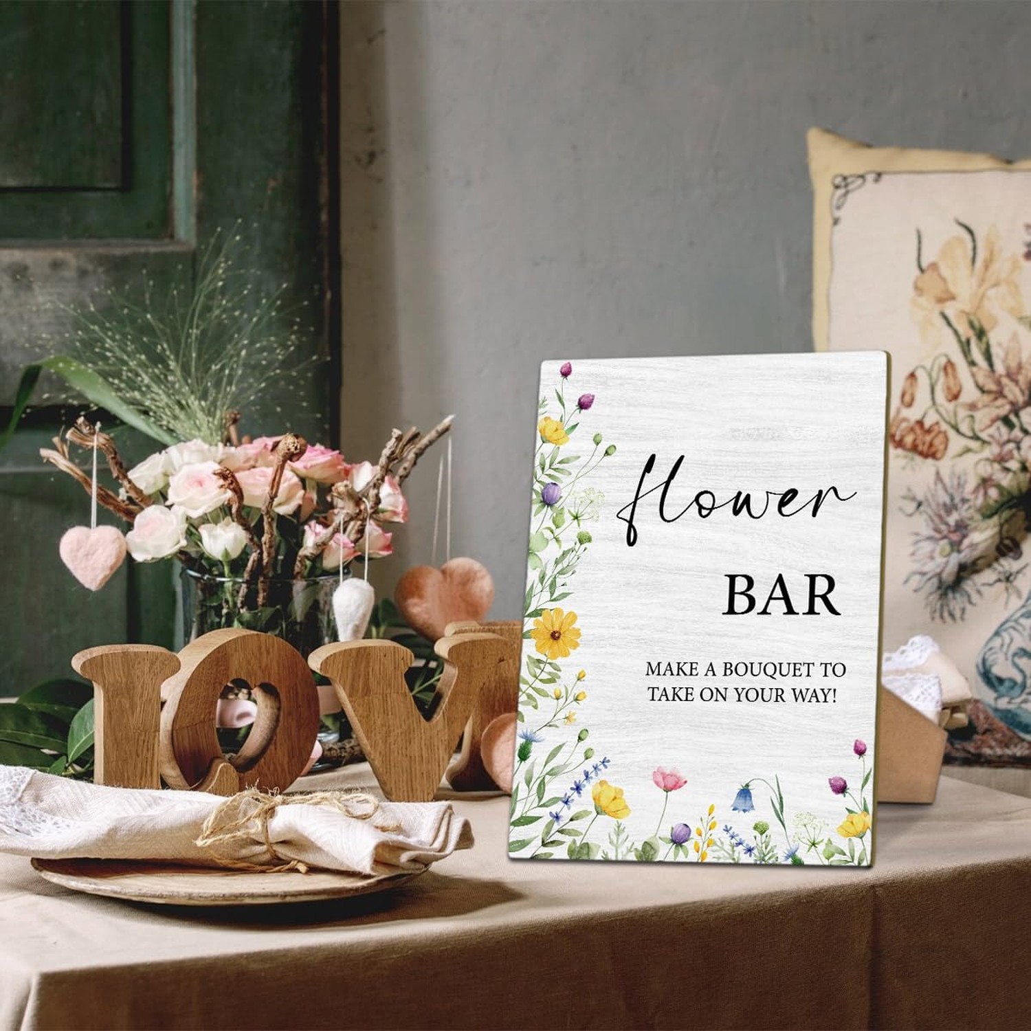 Flower Bar Sign, Bridal Shower Sign 8 x 11 Inch, Flower Bar Wooden Sign with …
