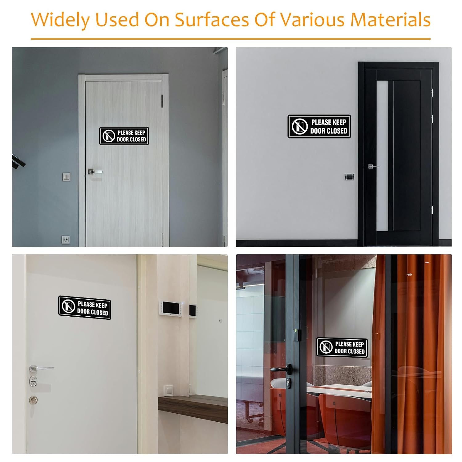 Self Adhesive 8×3 Inch Black Acrylic Door Signs Keep Door Closed Stickers