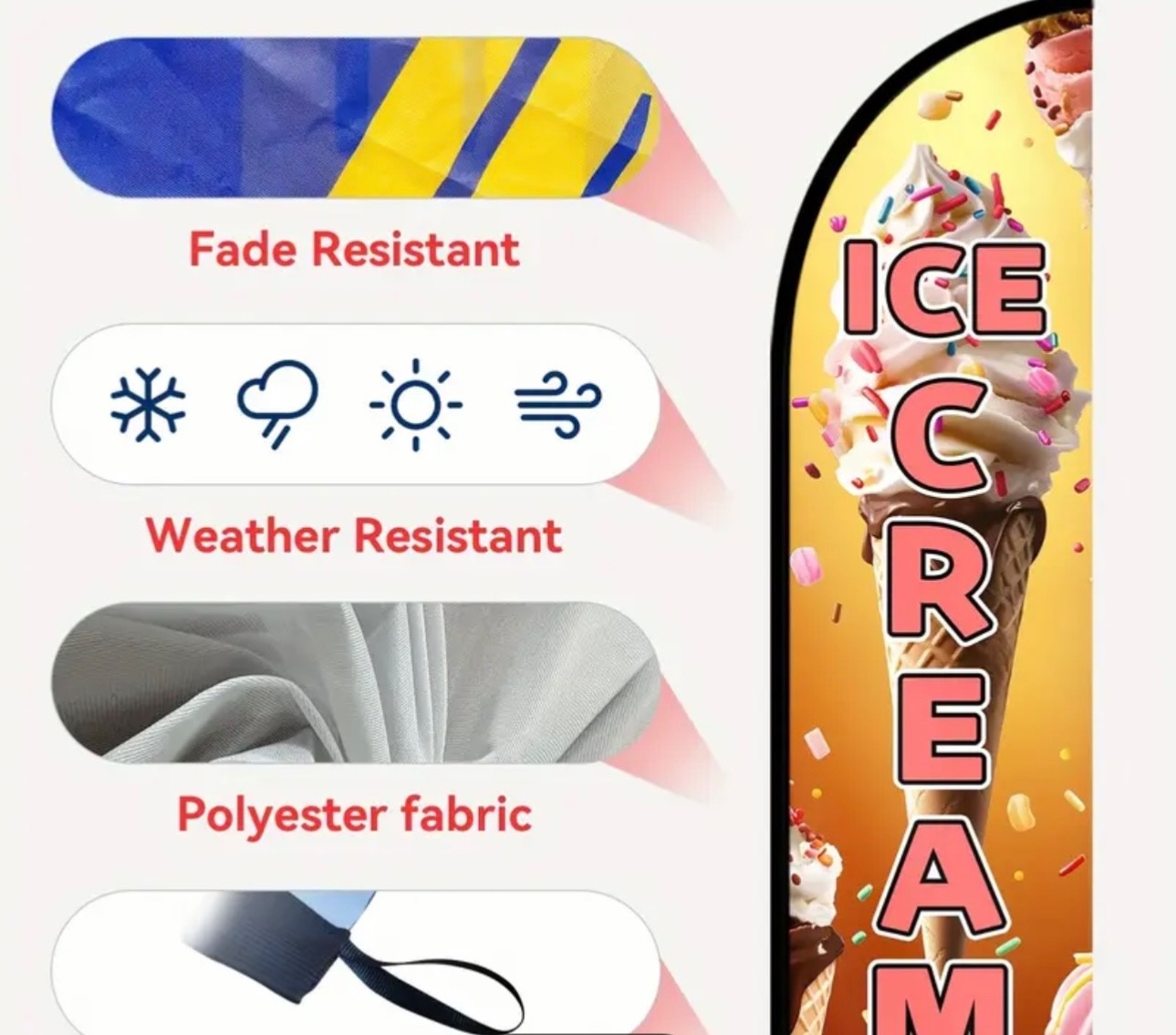 1pc Ice Cream Feather Flag with Flagpole – Durable Polyester Outdoor Banner,