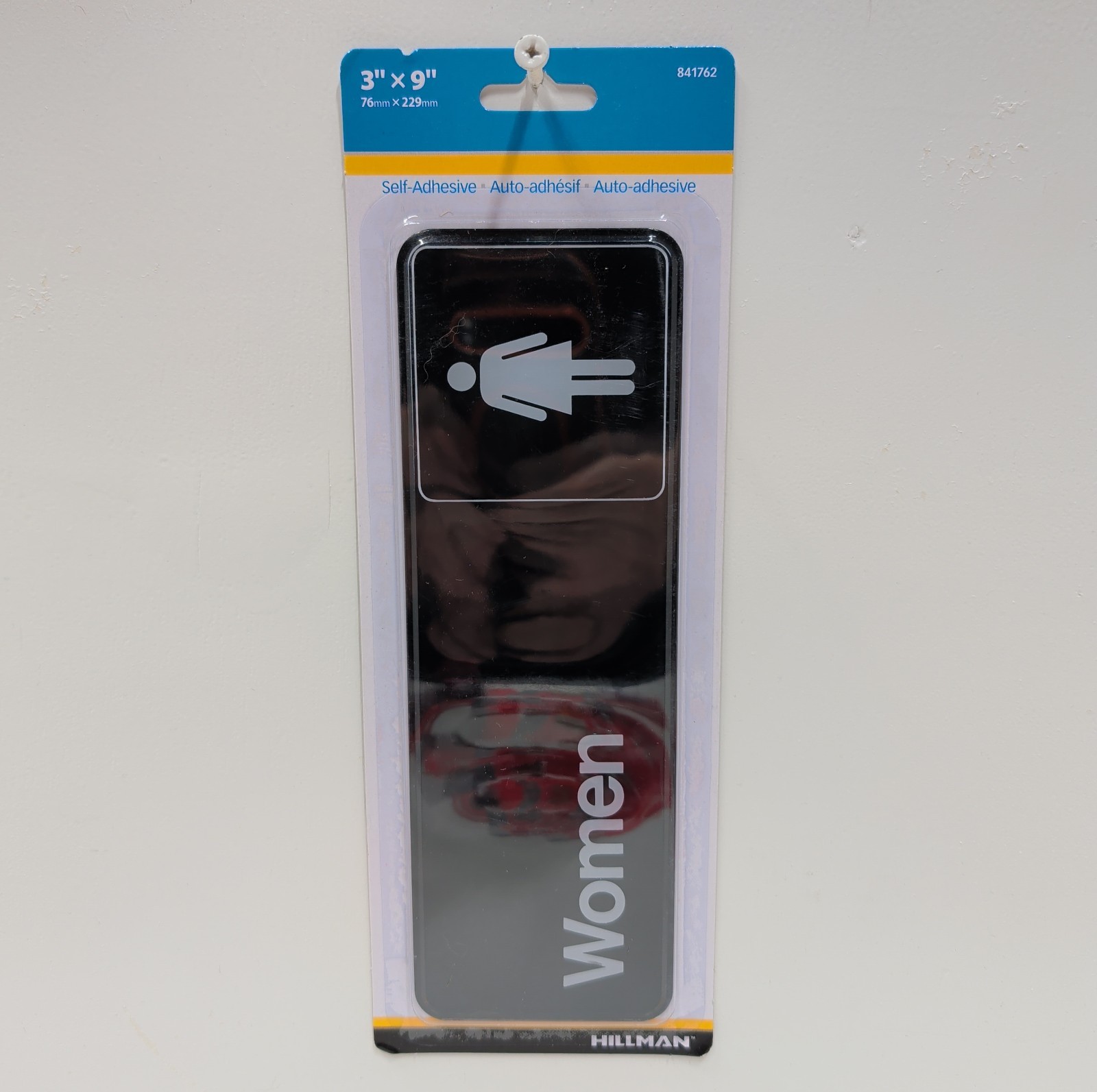 Hillman 841762 Women Bathroom Sign 3×9 Black White Adhesive Door Wall New Sealed