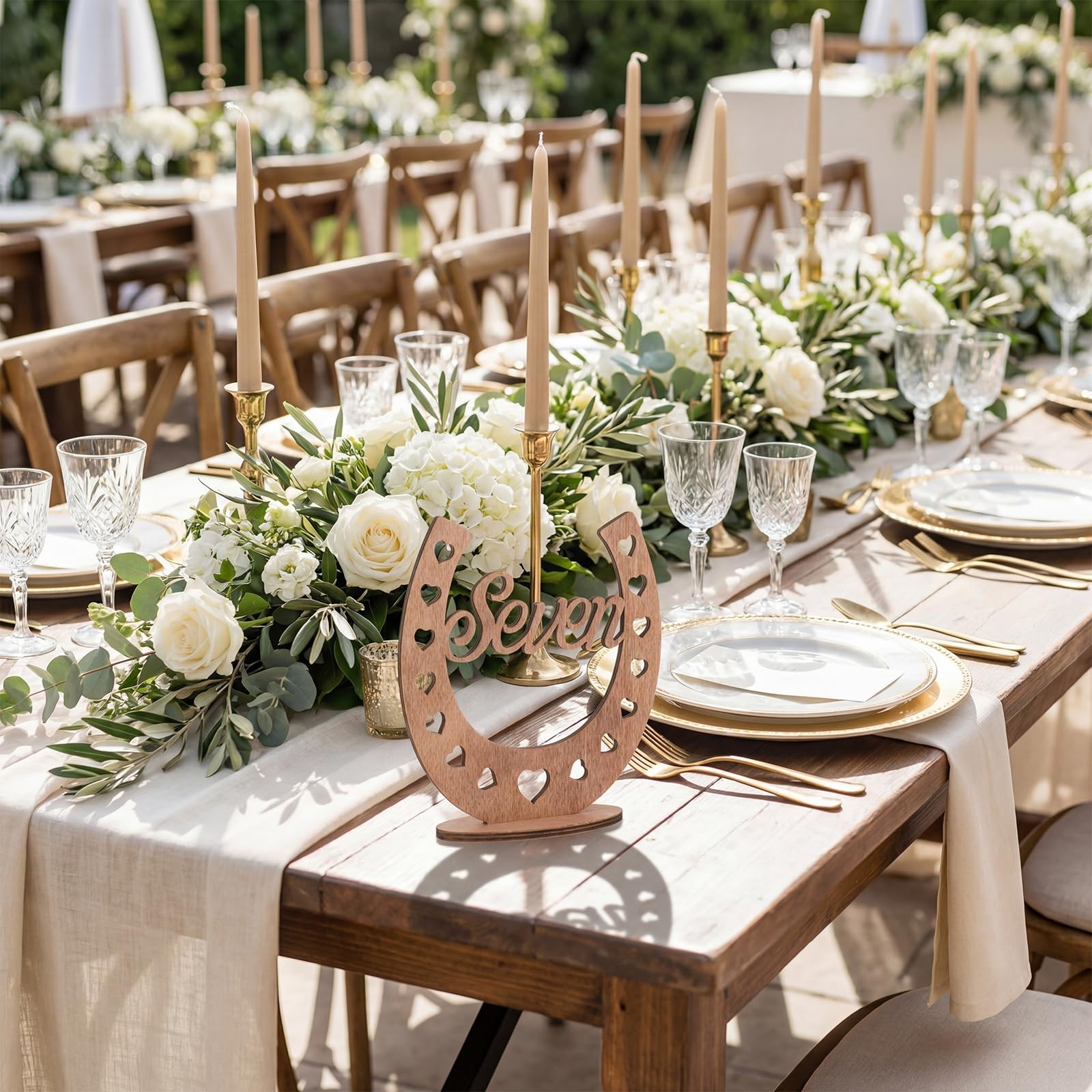 Rustic Horseshoe Wedding Table Numbers 1–20 with Stand 5.5″ Wooden Table Sign…
