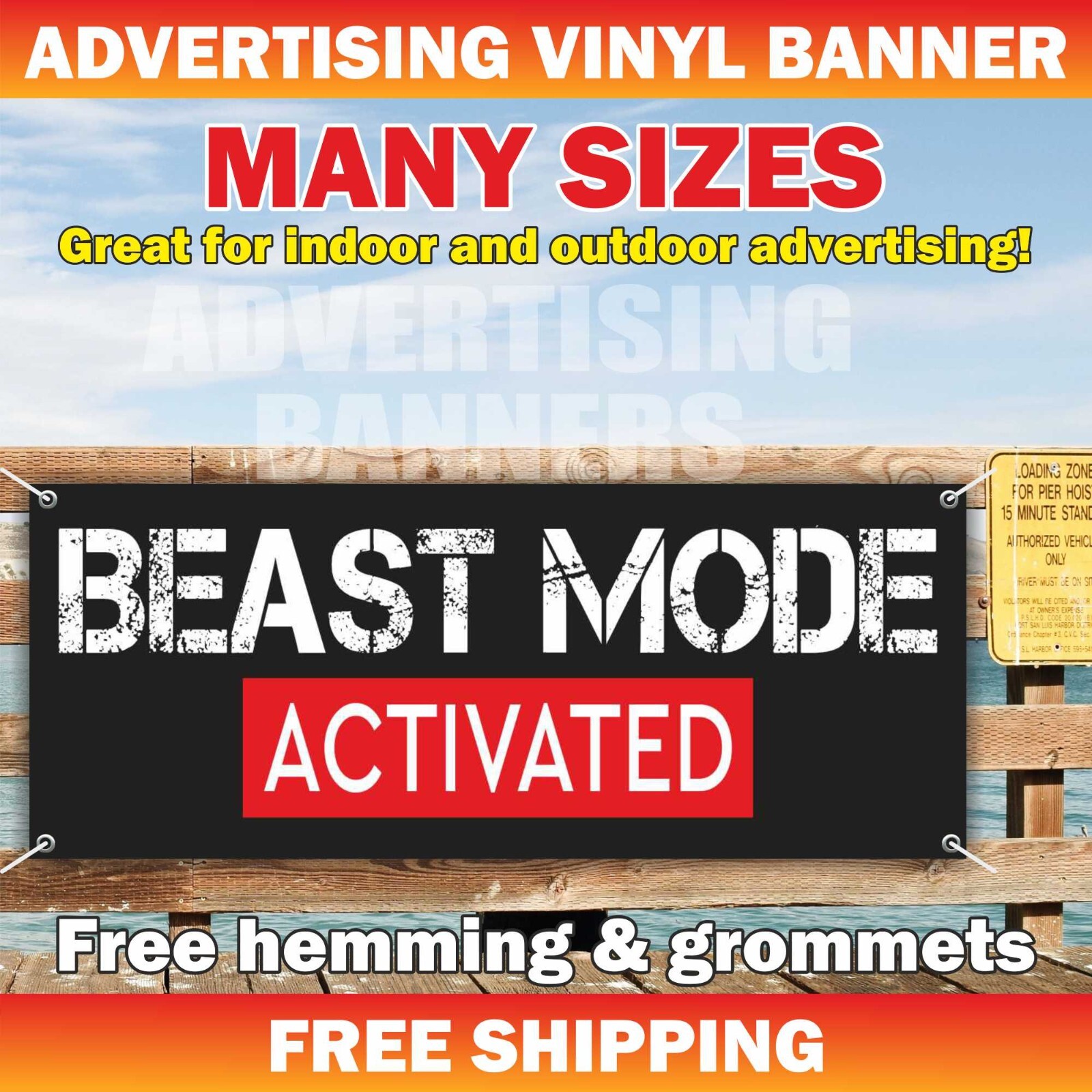 BEAST MODE ACTIVATED Workout Banner Vinyl Sign Motivation Poster Fitness Gym