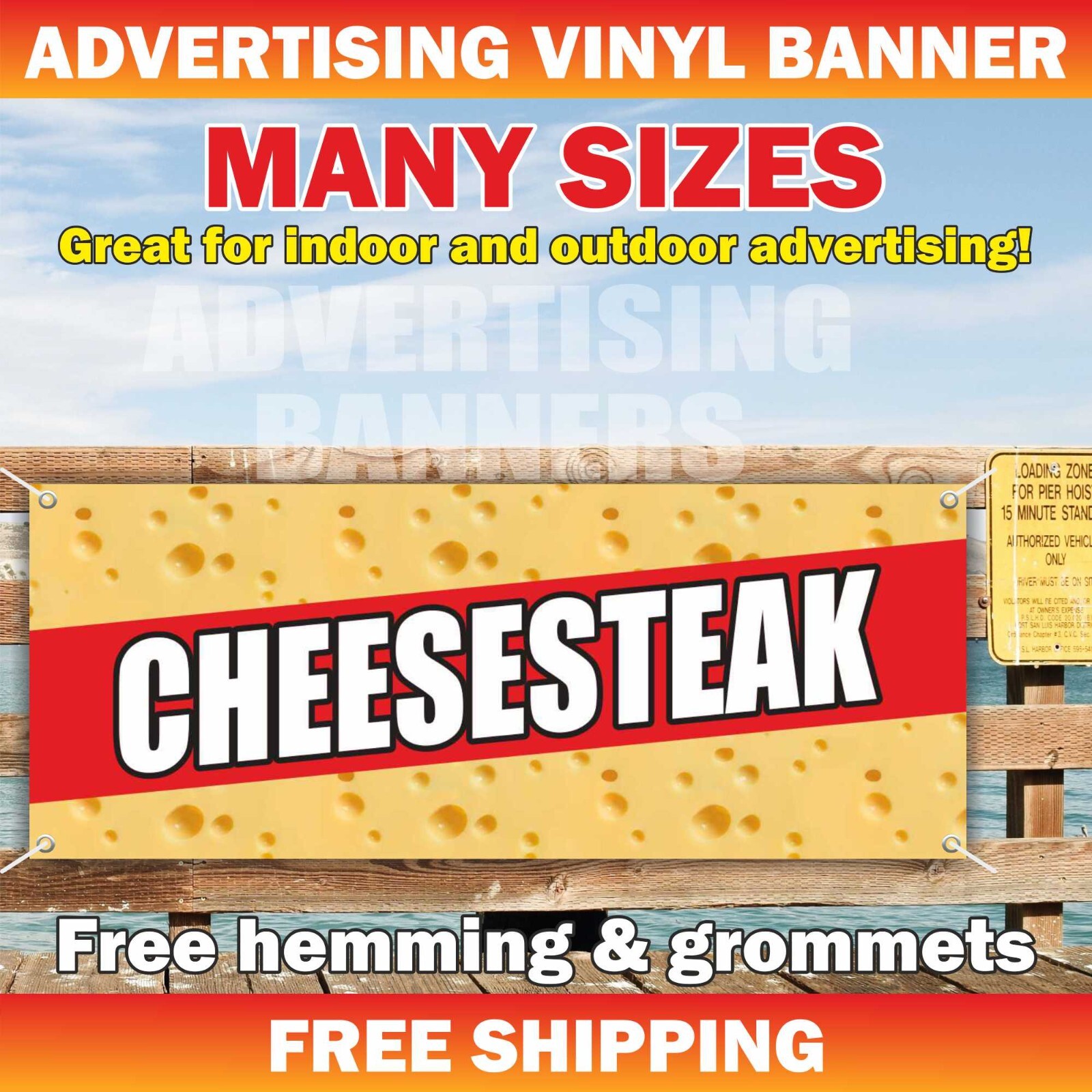 Cheesesteak Advertising Banner Vinyl Mesh Sign Restaurant Dinner Lunch Sandwich